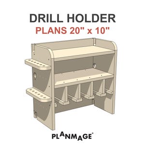 Drill Holder Plans 20x10 inch 5 Slot Cordless Tool Storage - PDF DIY Digital Download
