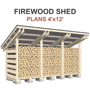 Firewood Shed Plans 4x12 ft - DIY 1.5 Cord Woodshed