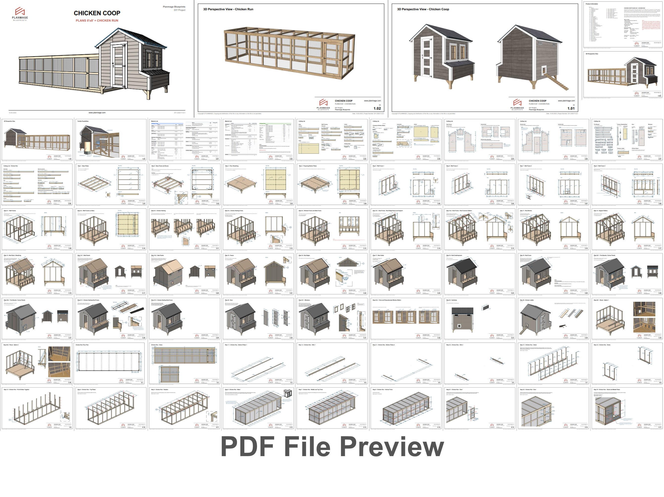 Chicken Coop Plans 20 Chickens Run DIY 8x8 Ft Plans PDF Etsy