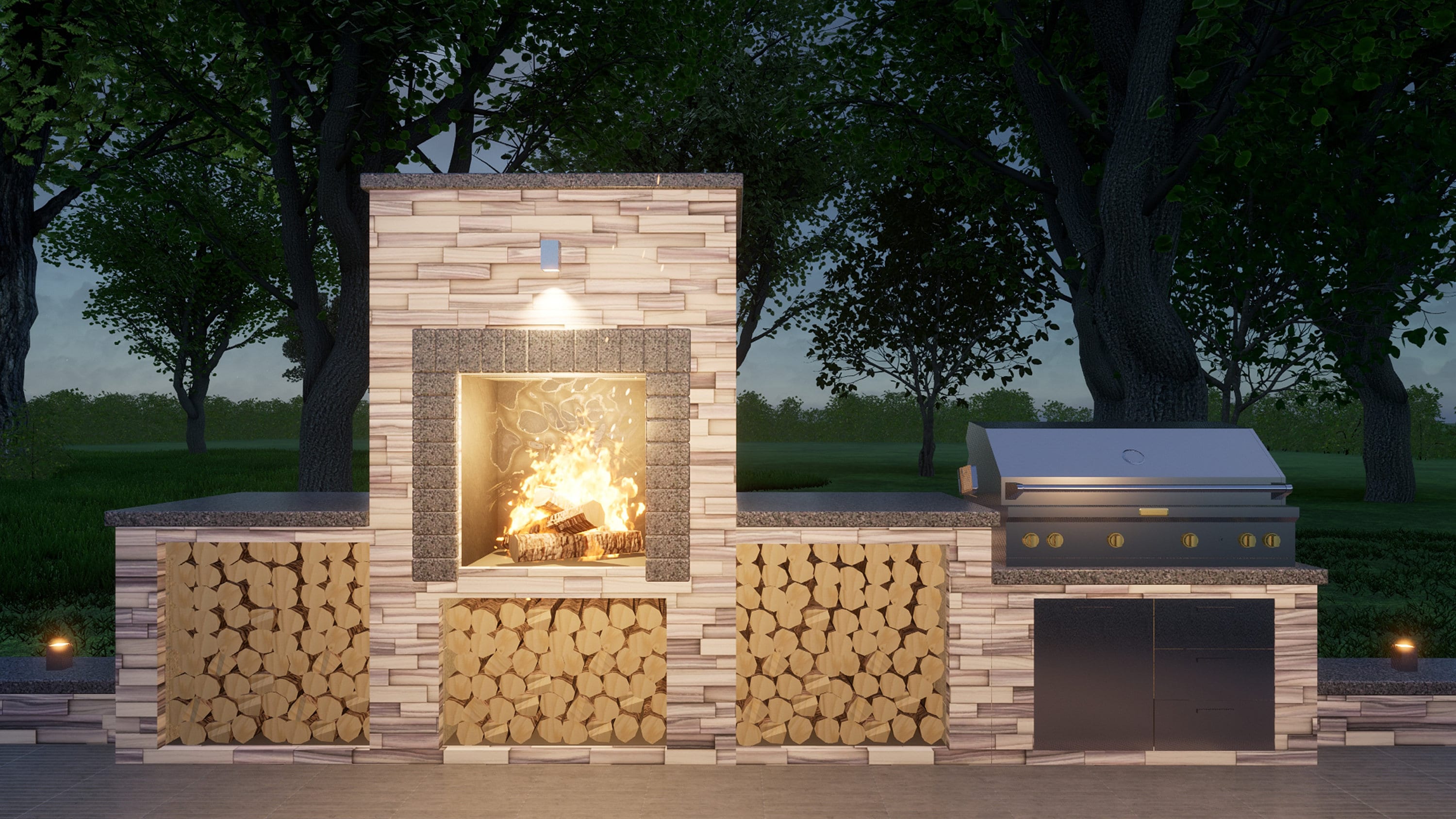 Outdoor fireplace and grill combo sale