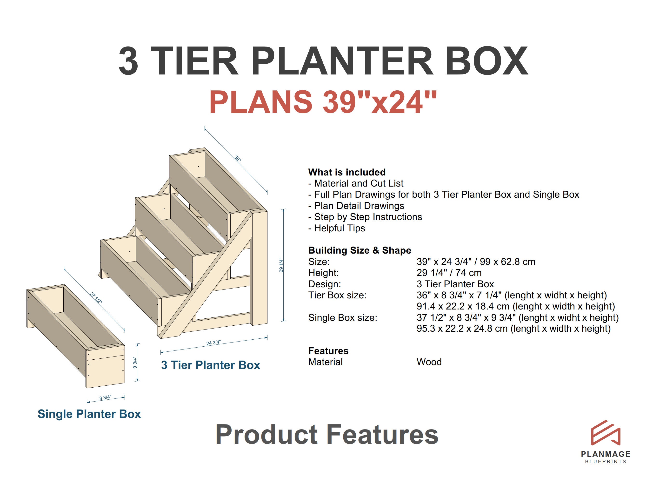 3 Tier Planter Box Plans: DIY Garden Planter (PDF Download, 39x24 In - Etsy