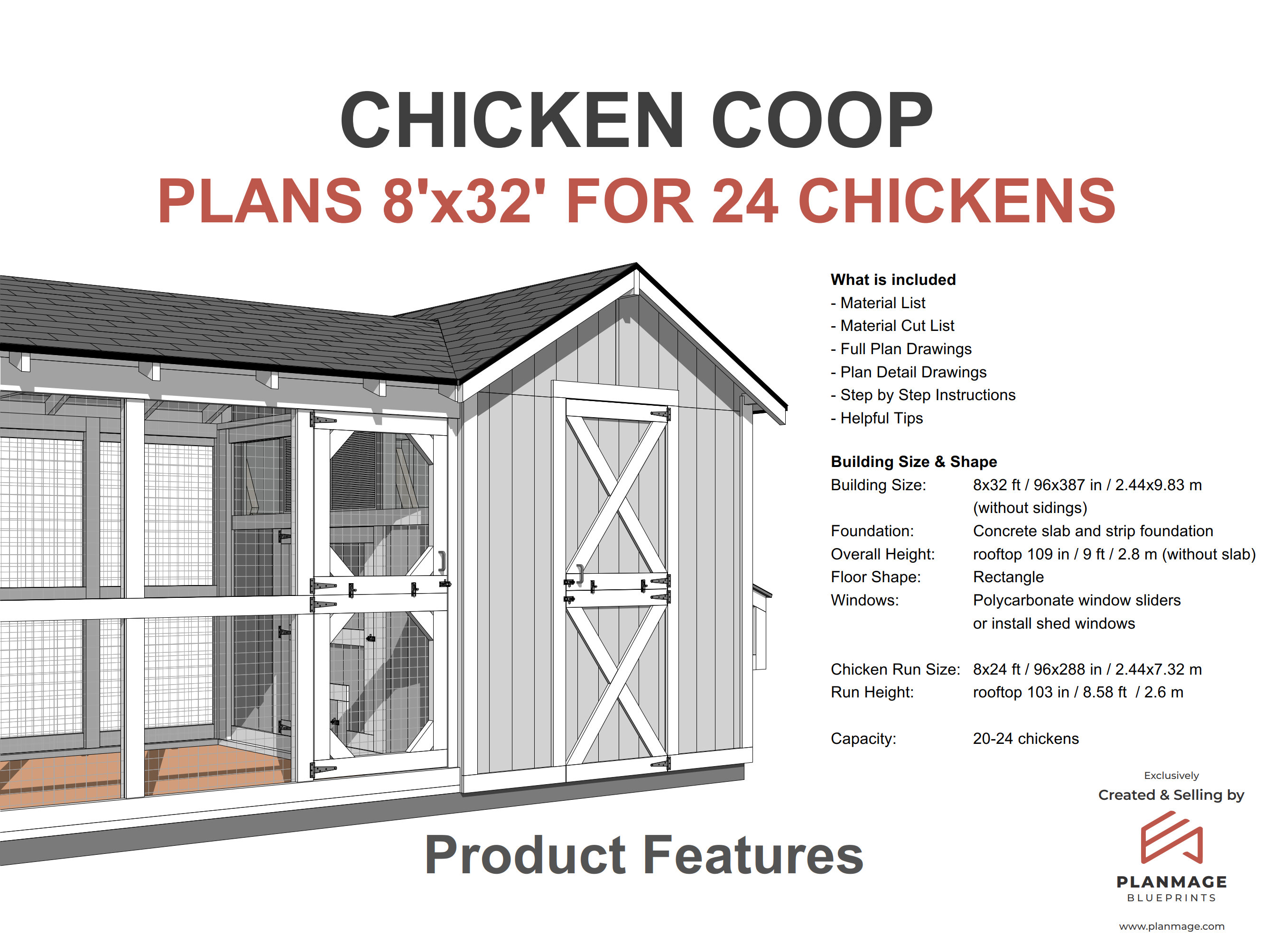 Chicken Coop Plans for 20-24 Chickens With Material List - PDF Plans ...
