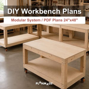 DIY Workbench Plans, Modular 24x48 Workbench, Mobile Work Table, PDF Download