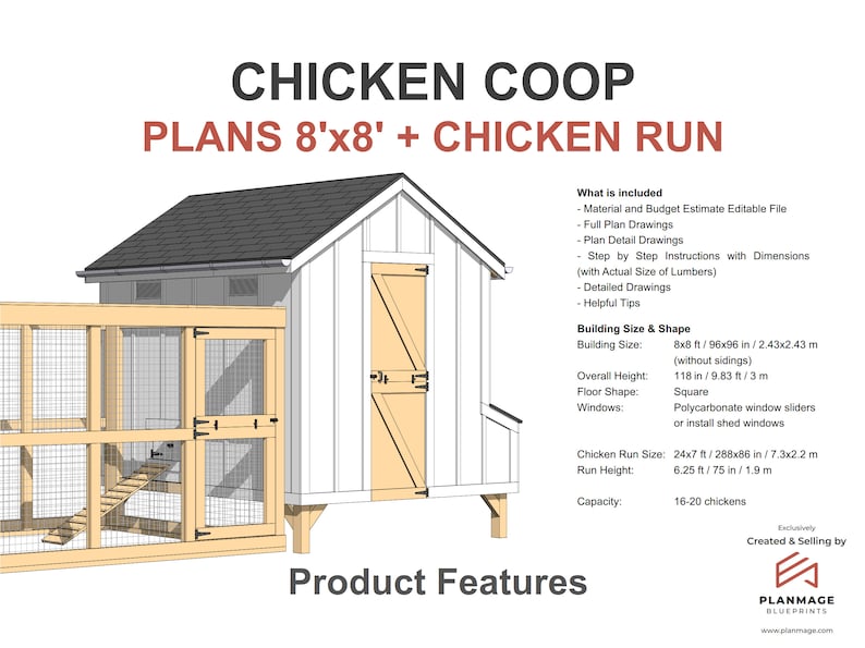 Chicken Coop Plans PDF 20 Chickens DIY Chicken Run Plans Etsy