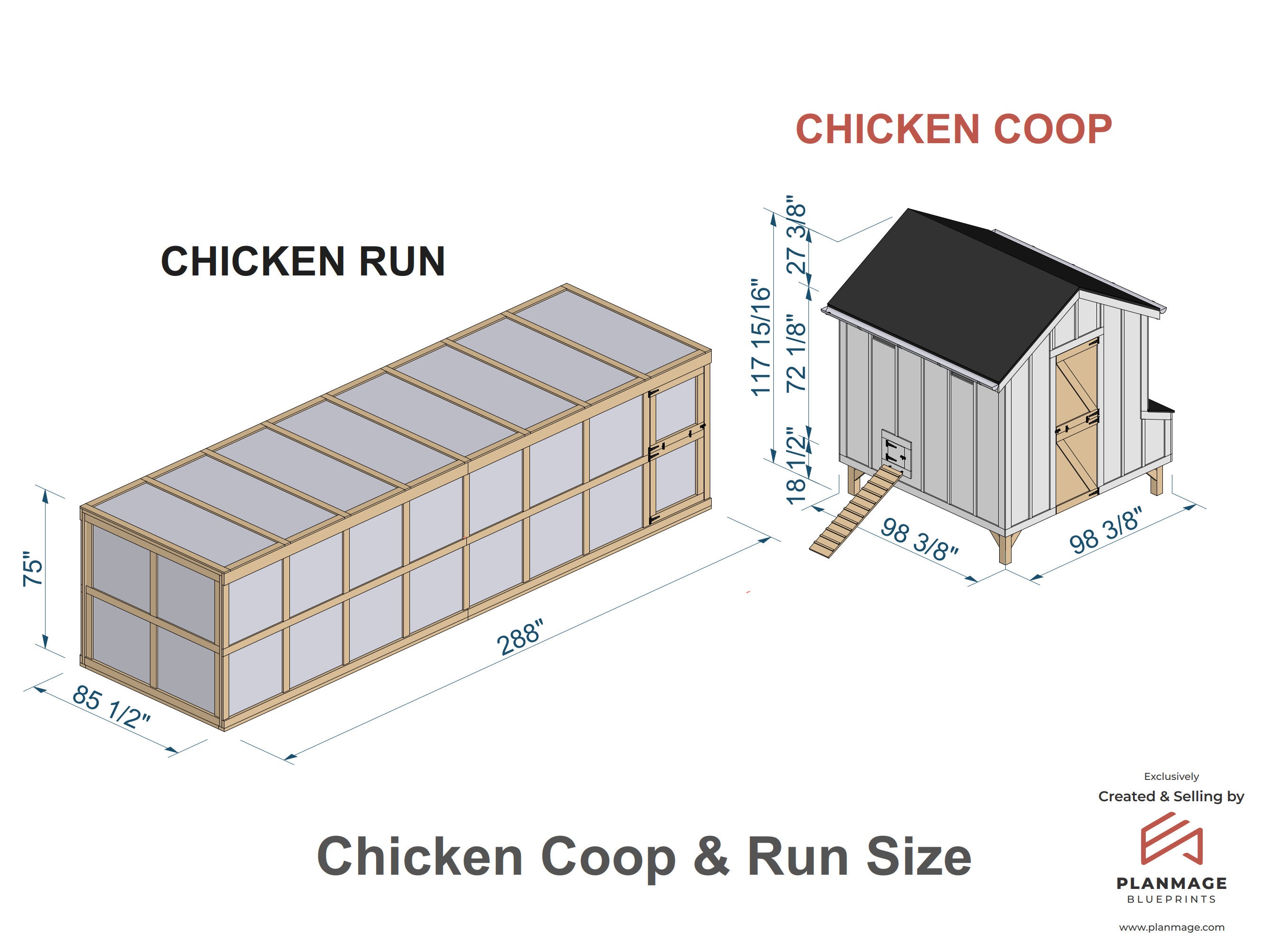 20 Chicken Coop Plans With Run, 8x8 DIY Hen House (PDF Blueprint) - Etsy