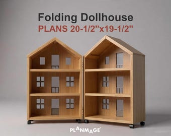 Folding Dollhouse Plans - DIY Kids Toy House Wooden Foldable Dollhouse PDF Download