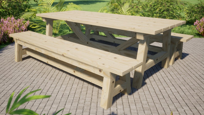 Farm Picnic Table Plans / Outdoor Picnic Table Plans / Picnic Table Plans / Garden Picnic Table Plans / Patio Pinic Table Plans / Farmhouse Style Table Plans / Outdoor Furniture Plans / Patio Furniture Plans / Garden Furniture Plans