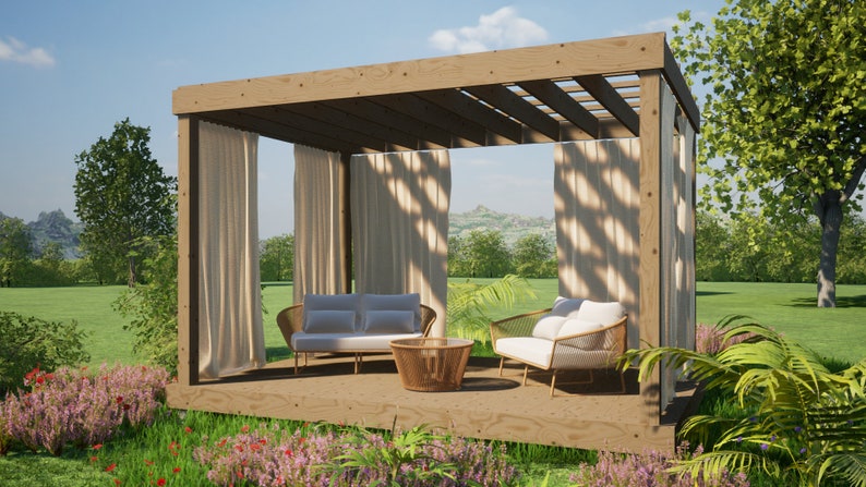 Modern Pergola Plans 10 x 15 / Simple Outdoor Pergola Plans / Garden Pergola Plans / Patio Pergola Plans / Pergola Design / Gazebo Plans / DIY Gazebo / Backyard Plans / Backyard Design