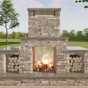 Double-sided Outdoor Fireplace Plans 4x8 ft - PDF DIY Download
