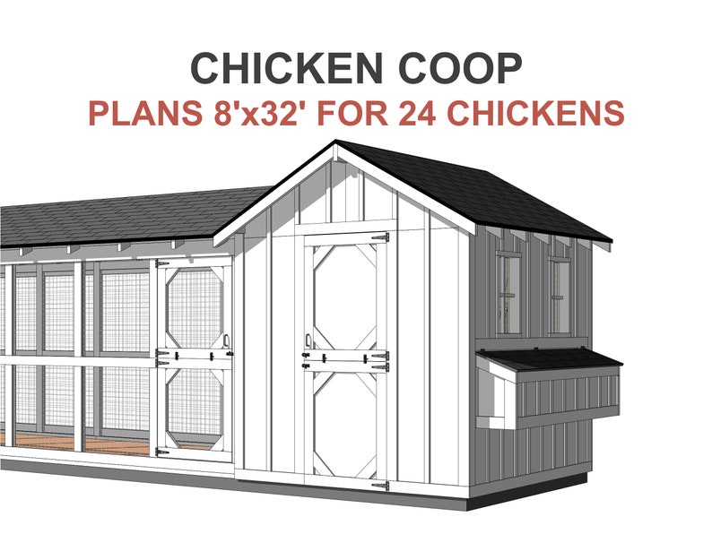 How to build Chicken Coop with Run Plans 20-24 Chickens / Large Chicken Coop Plans DIY - PDF Blueprint 8x32 Plans DIY woodworking coop for your chickens, how to ebook simple chicken coop plans