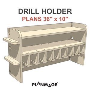 Drill Holder Plans 36x10 inch 9 Slot Cordless Tool Storage - PDF DIY Digital Download