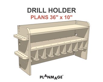 Bohrer Halter Pläne 36 x 10 Zoll 9 Slot Cordless Werkzeug Aufbewahrung - PDF DIY Digital Download