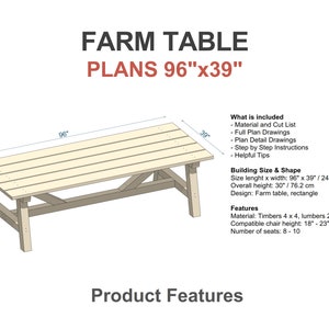 Farm Picnic Table Plans / Outdoor Picnic Table Plans / Picnic Table Plans / Garden Picnic Table Plans / Patio Pinic Table Plans / Farmhouse Style Table Plans / Outdoor Furniture Plans / Patio Furniture Plans / Garden Furniture Plans