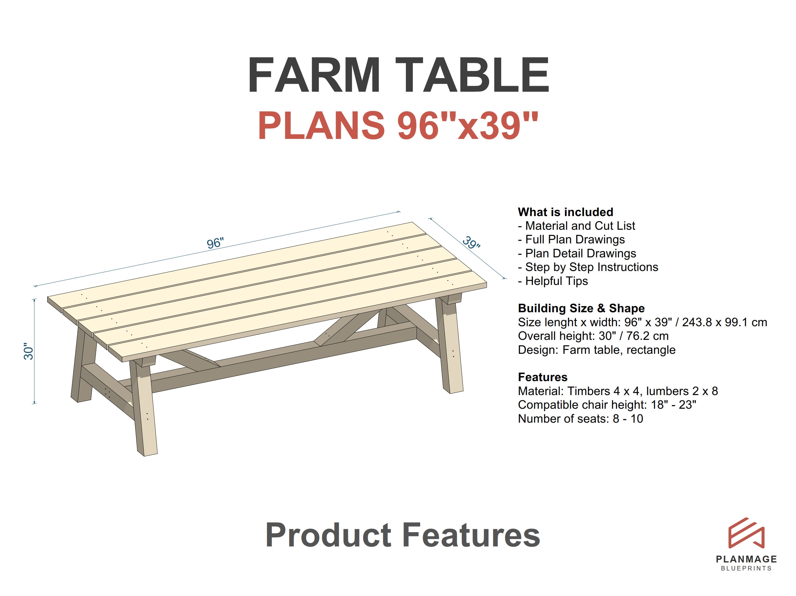 Farm Table Plans 96x39 in DIY Outdoor Table Plans Etsy