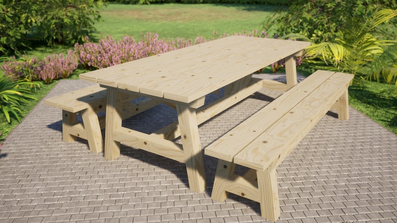 Farm Picnic Table Plans / Outdoor Picnic Table Plans / Picnic Table Plans / Garden Picnic Table Plans / Patio Pinic Table Plans / Farmhouse Style Table Plans / Outdoor Furniture Plans / Patio Furniture Plans / Garden Furniture Plans