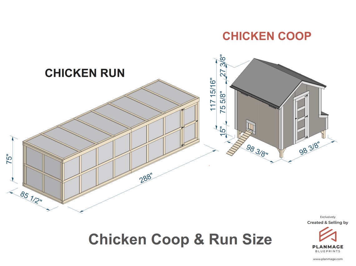 Chicken Coop Plans 20 Chickens Run DIY 8x8 Ft Plans PDF Etsy