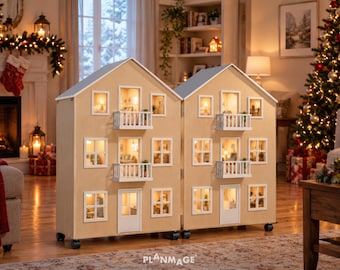Folding Dollhouse Plans - DIY Kids Toy House Wooden Foldable Dollhouse PDF Download