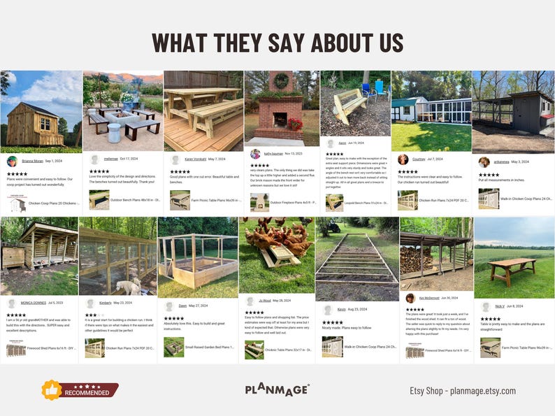 Positive 5-stars customer reviews and photos - What they say about us - woodworking plans and house plans, available for instant PDF download, chicken coop plans to outdoor furniture and garden sheds, our detailed designs cater to all skill levels.