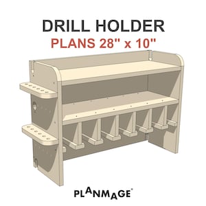 Drill Holder Plans 28x10 inch 7 Slot Cordless Tool Storage - PDF DIY Digital Download