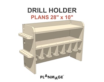 Bohrerhalter-Pläne 70 x 10 Zoll 7 Slot Cordless Werkzeugaufbewahrung - PDF DIY Digital Download