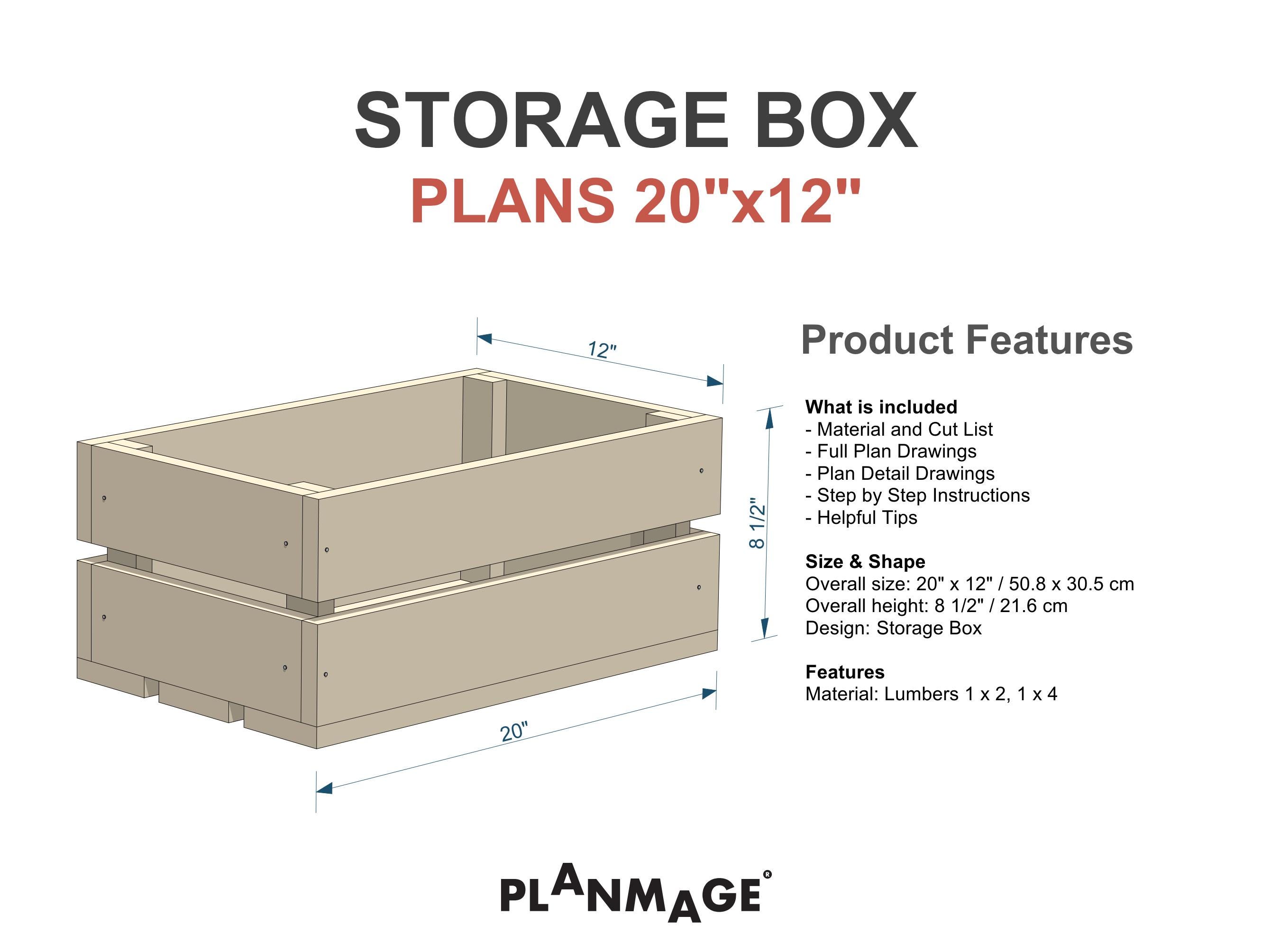 Wooden Storage Box Plans 20x12 in - DIY PDF Download - Etsy