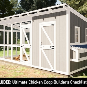 8x20 Walk-in Chicken Coop Plans: 20 Chickens, Shed Roof (PDF Download)