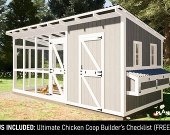 8x20 Walk-in Chicken Coop Plans: 20 Chickens, Shed Roof (PDF Download)