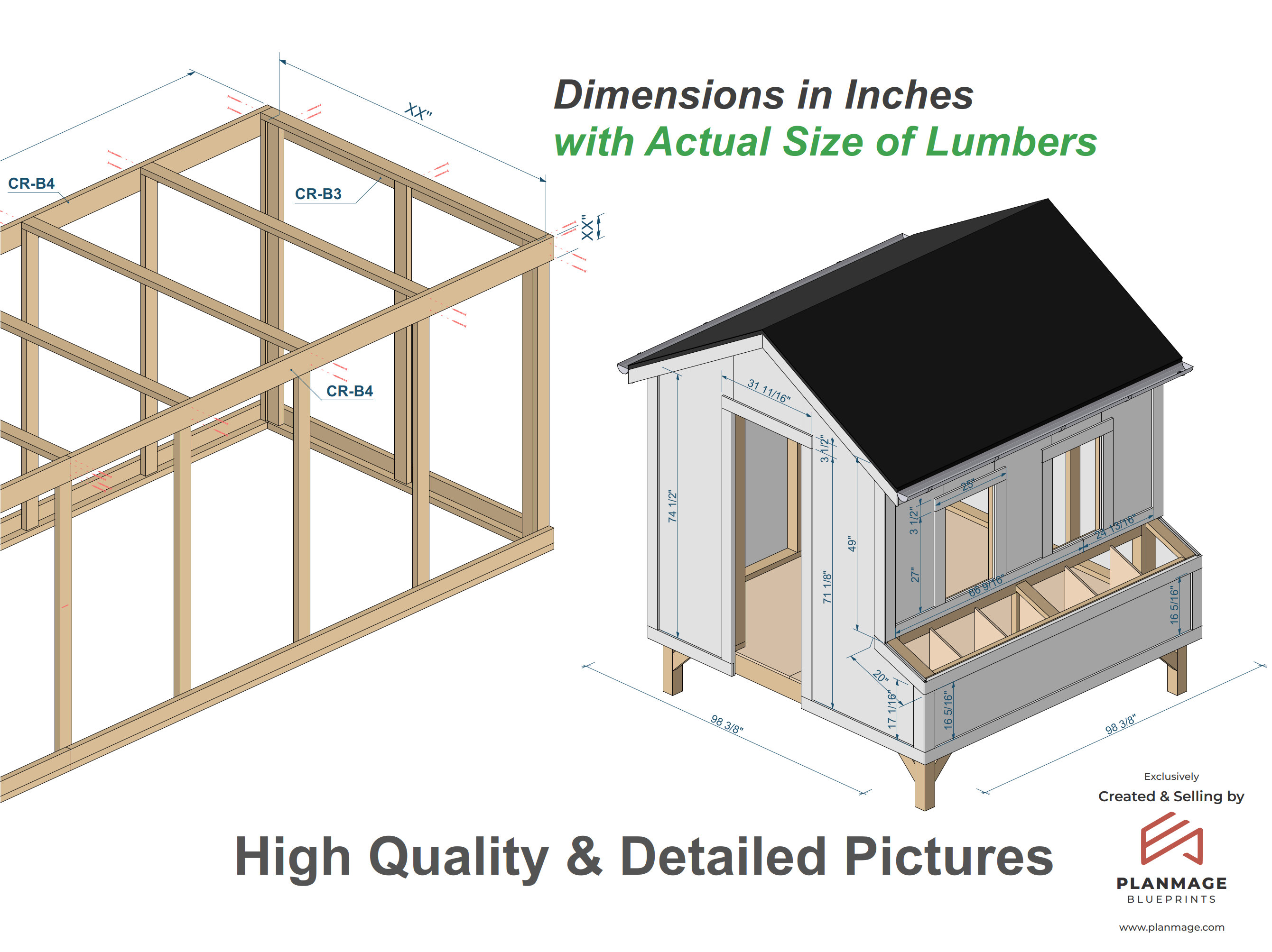 20 Chicken Coop Plans With Run, 8x8 DIY Hen House (PDF Blueprint) - Etsy