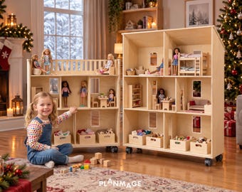 Planos para casa de muñecas plegable con terraza, escala 1:6, casa de juegos de madera de 3 pisos (guía en PDF)