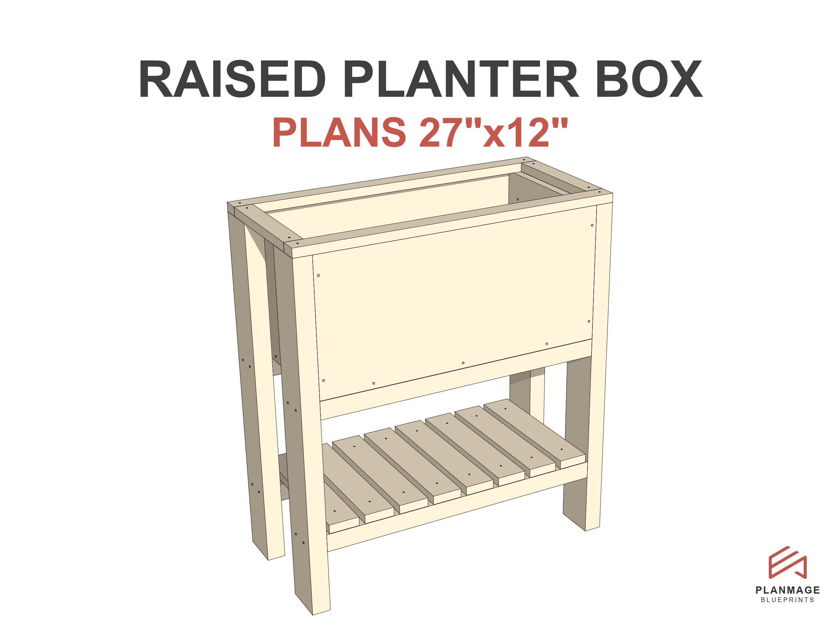 Raised Planter Box Plans 27x12 in - DIY Garden Planter Box