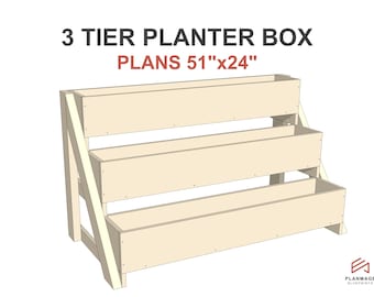 3 Tier Planter Box Plans 51x24 in - DIY Garden Planter Box