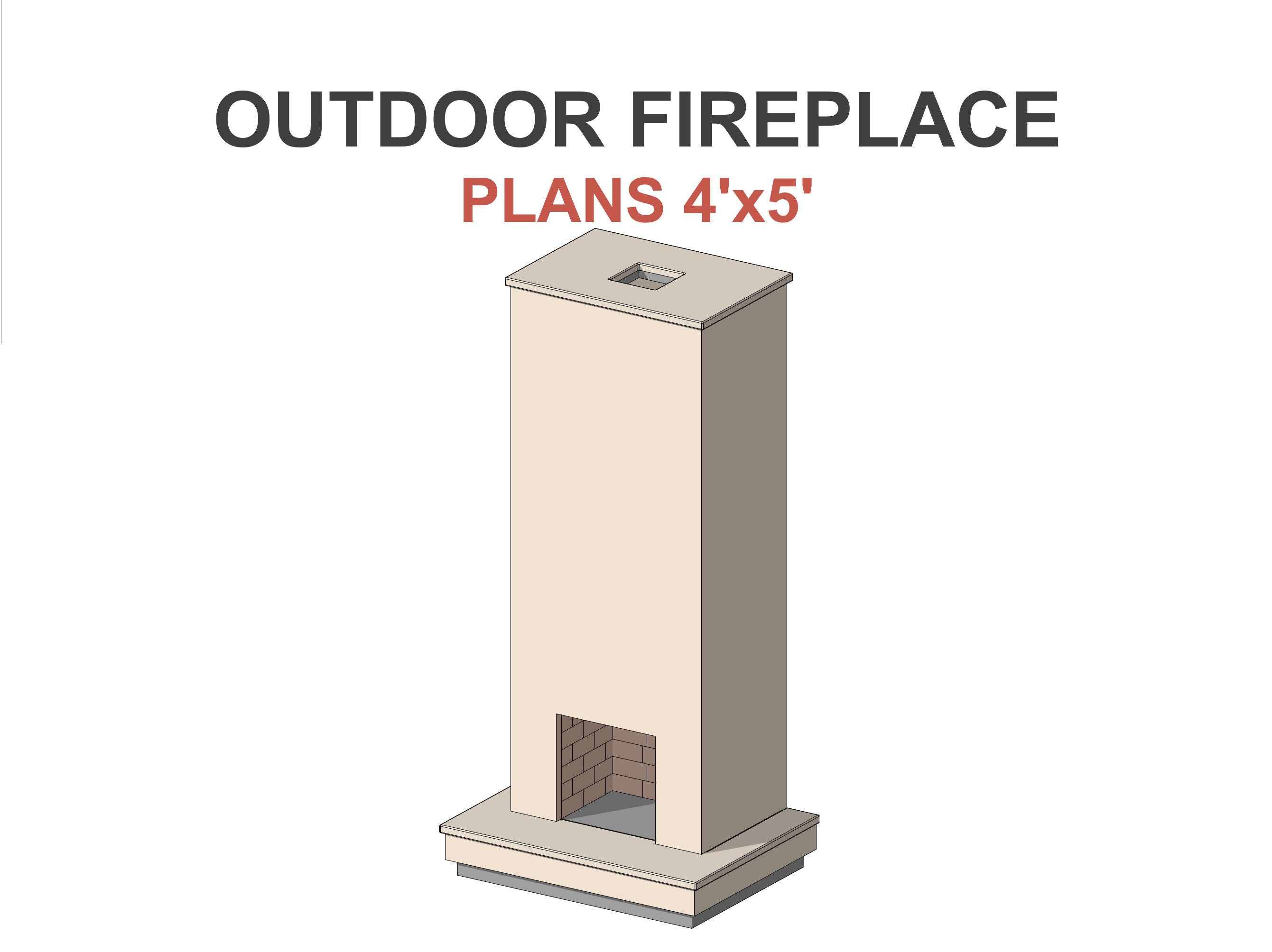 Outdoor Fireplace With Chimney Plans 4x5 Ft Height 12 Ft Etsy