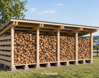 Planos para cobertizo de leña de 8 x 16 pies - Cobertizo de leña de 4 cordones para construir uno mismo