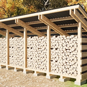Firewood Shed Plans 4x16 ft - DIY 2 Cord Woodshed Woodworking Blueprint Digital Download