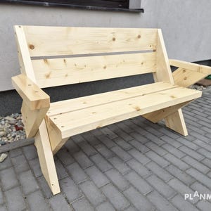 Leopold Bench Plans 58x24 in - DIY Garden Bench with Backrest and Armrest
