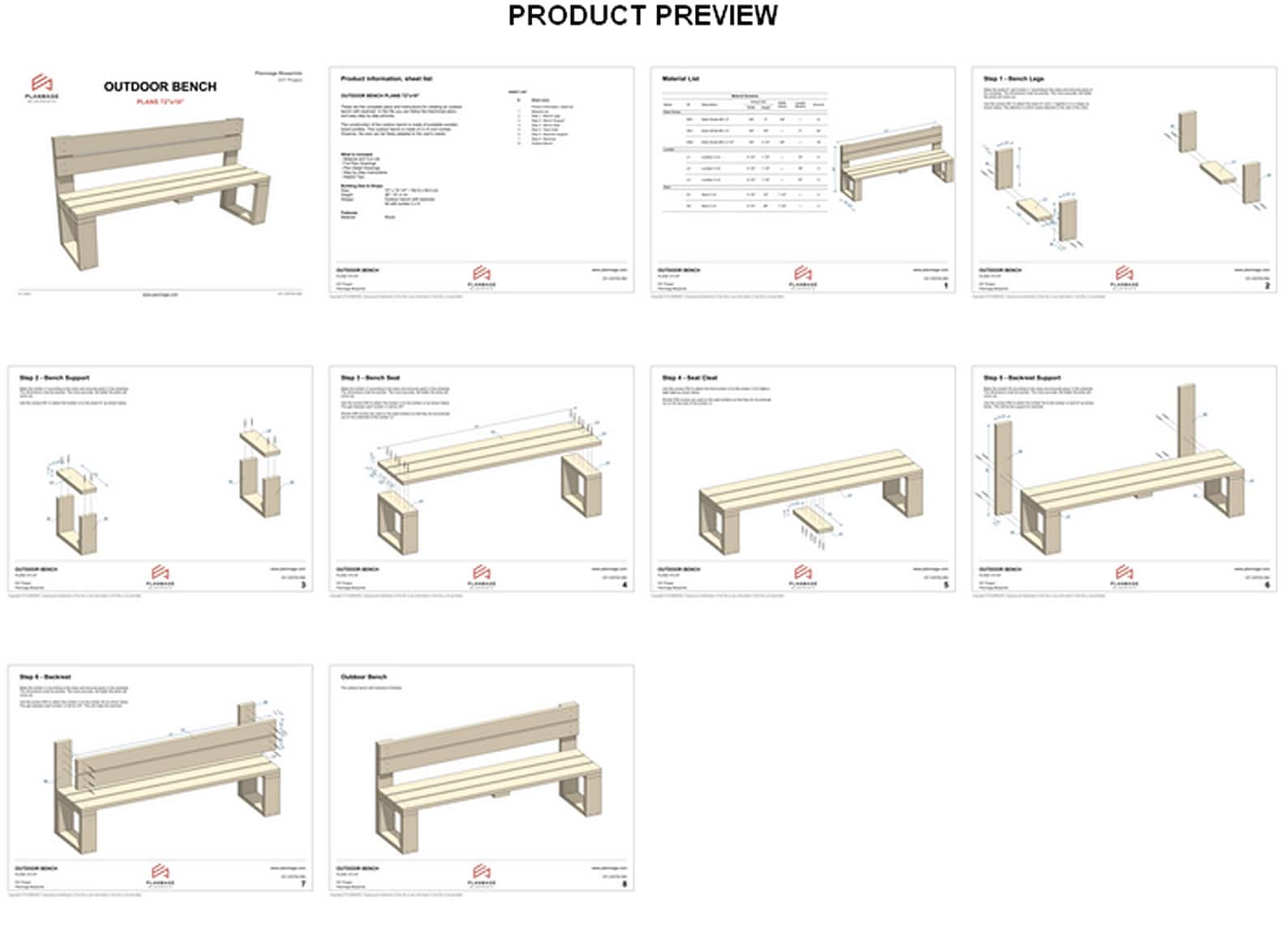 Outdoor Bench Plans 72x19 in DIY Garden Bench With Backrest - Etsy