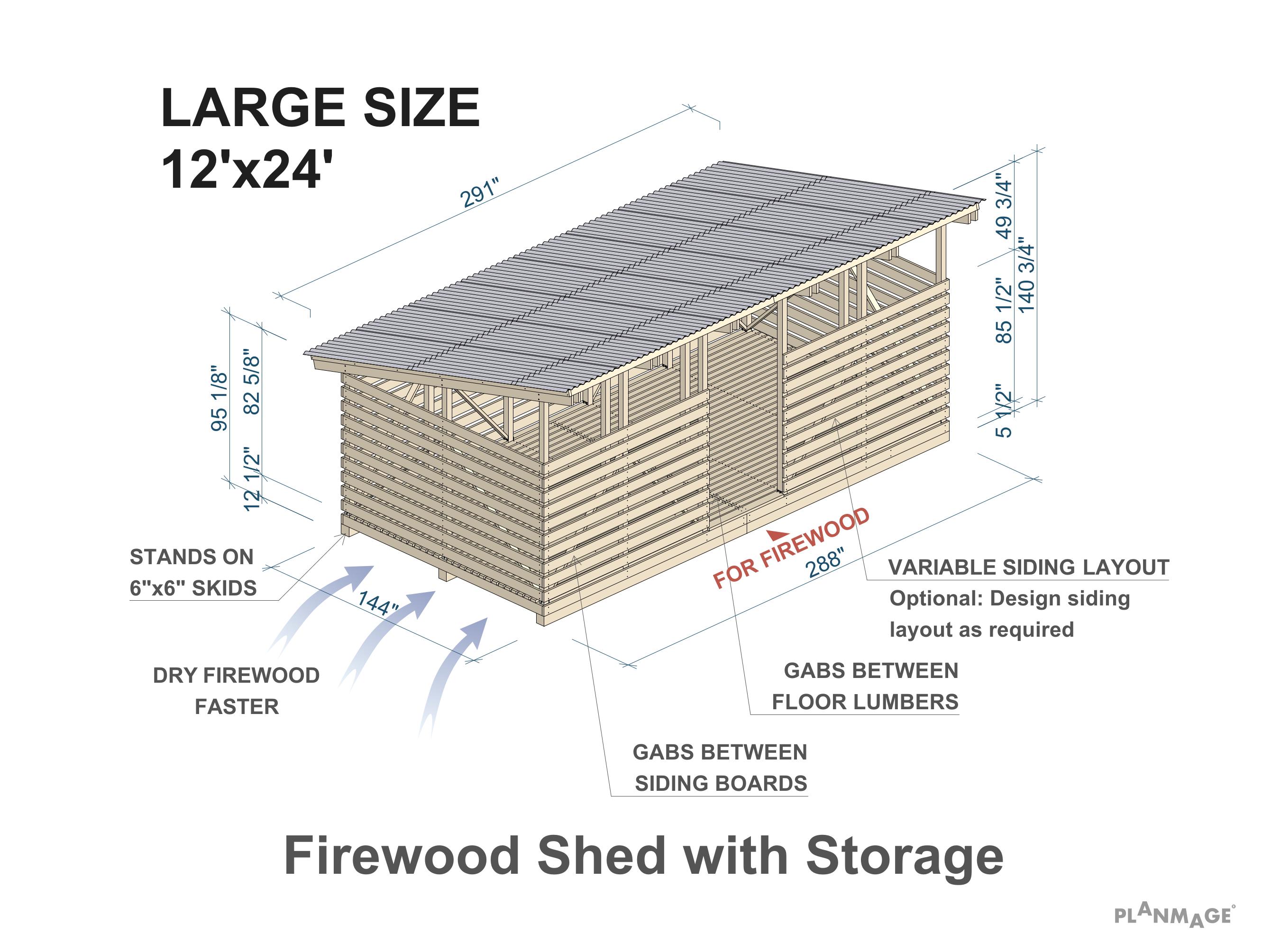 Large Firewood Shed Plans 12x24 Ft DIY Woodshed Storage 9 Cord - Etsy