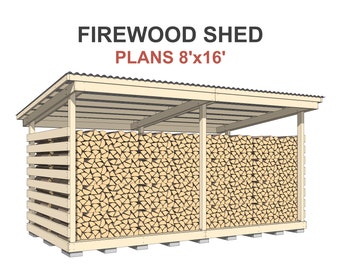 Firewood Shed Plans 8x16 ft - DIY 6 Cord Woodshed