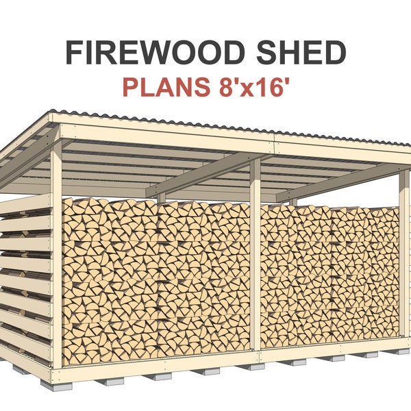 Firewood Shed Plans 8x16 ft - DIY 6 Cord Woodshed