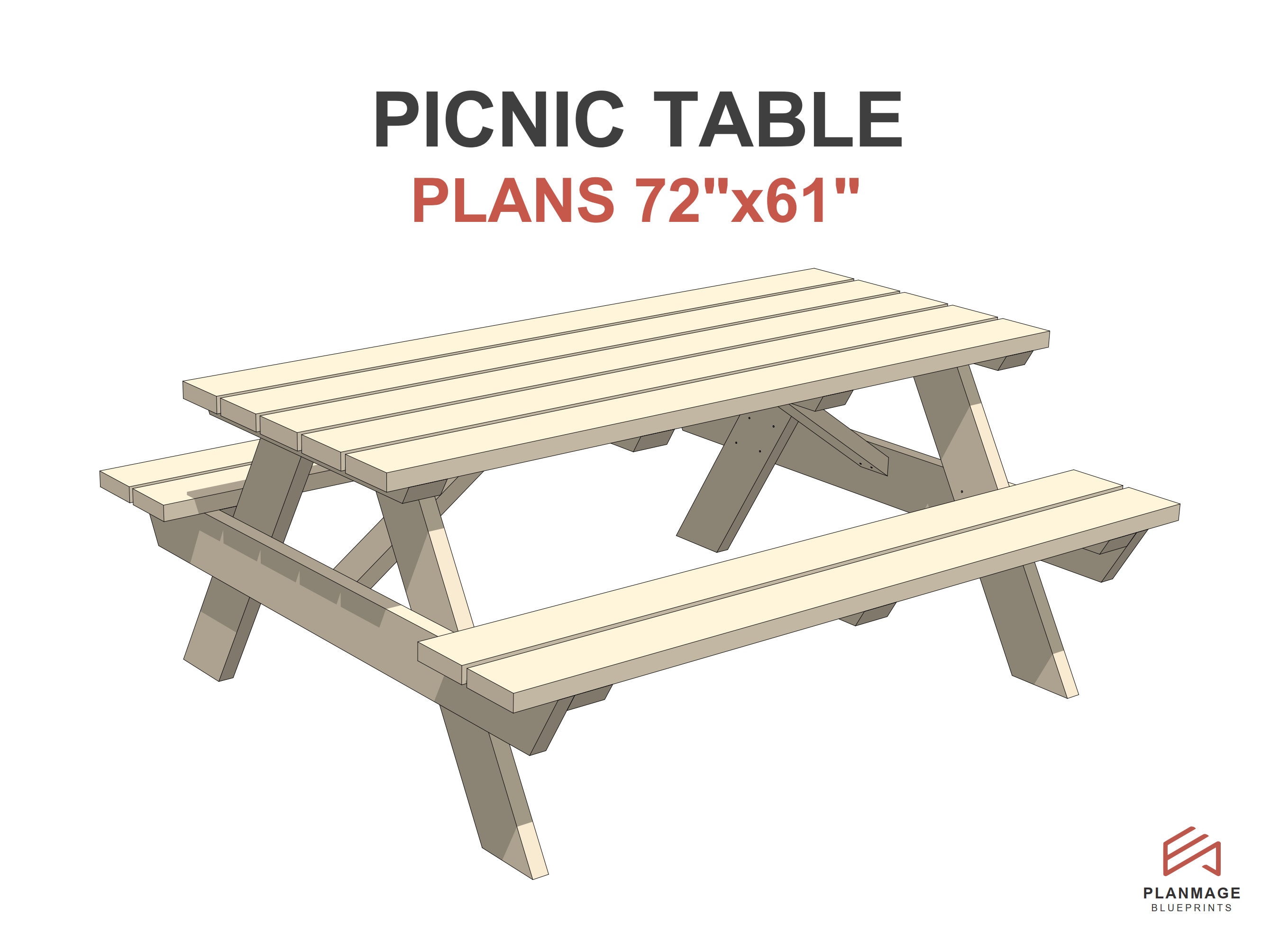 Picnic Table Plans 72x61 in DIY 6 Ft Outdoor Table Set Plans Etsy