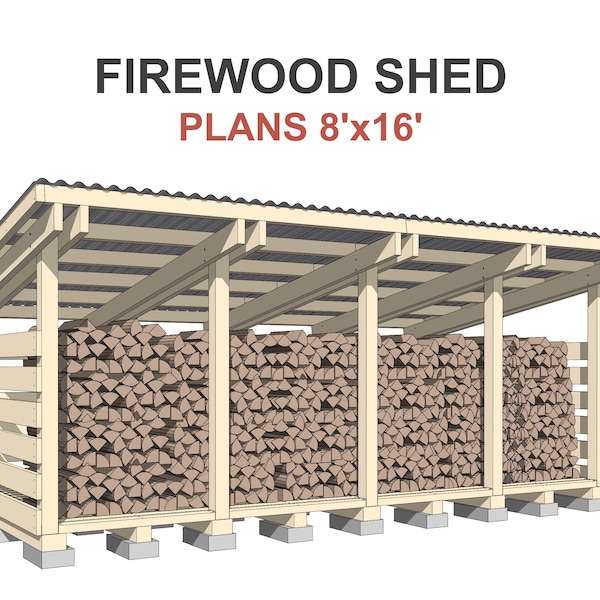 Firewood Shed Plans 8x16 ft - DIY 4 Cord Woodshed