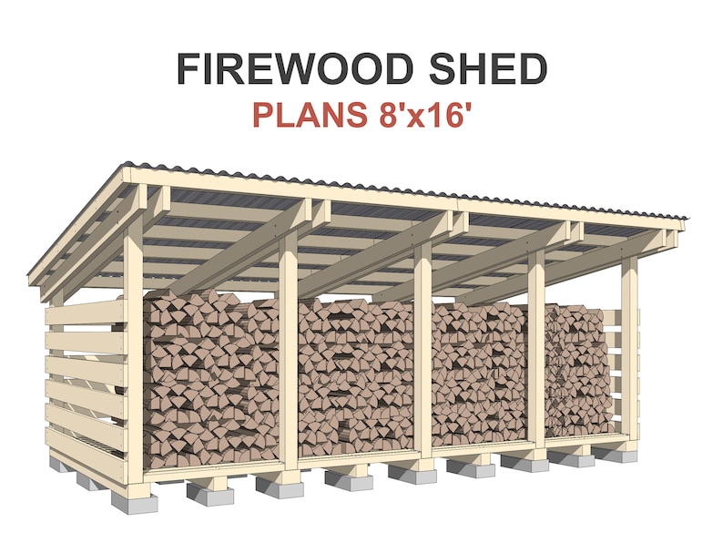Firewood Shed Plans 8x16 Ft DIY 4 Cord Woodshed - Etsy Canada