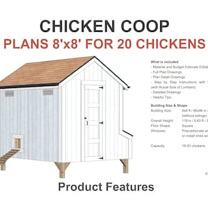 Chicken Coop Plans 20 Chickens 8x8 Ft Building Size PDF Download - Etsy