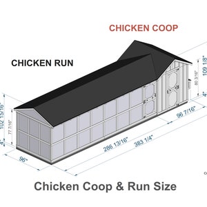 Free Chicken Coop with Run Plans 20-24 Chickens / Large Chicken Coop Plans DIY / Chicken Coop Plans with Run / Chicken Coop Plans with Run PDF Blueprint - size 8x32 Plans, chicken run size, chicken coop size, how build chicken coop