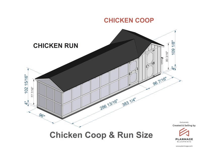 Free Chicken Coop with Run Plans 20-24 Chickens / Large Chicken Coop Plans DIY / Chicken Coop Plans with Run / Chicken Coop Plans with Run PDF Blueprint - size 8x32 Plans, chicken run size, chicken coop size, how build chicken coop