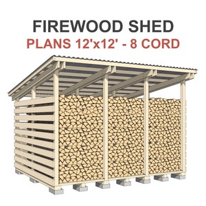 Firewood Shed Plans 8 Cord - DIY 12x12 ft Woodshed