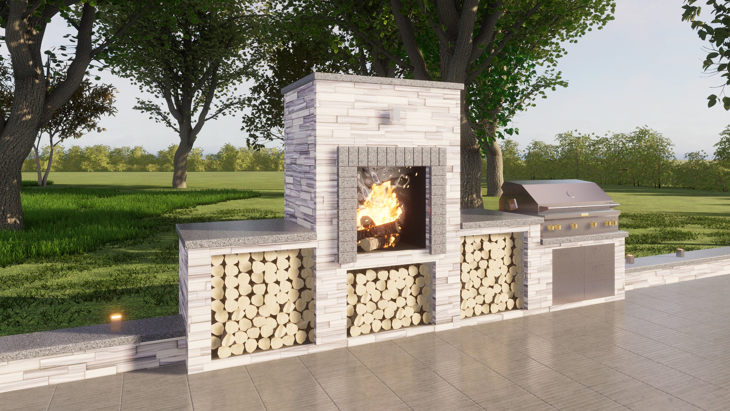 Outdoor Fireplace Plans With BBQ Grill 3'x10' - PDF DIY Blueprint - Etsy