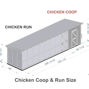 Walk-in Chicken Coop Plans / Chicken Shed Plans - Best for 20-24 Chickens / Large Chicken Coop Plans DIY / Chicken Coop Plans with Run / Hen House Plans / Small Farm PDF Blueprint - size 8x32 Plans, chicken run size, chicken coop size