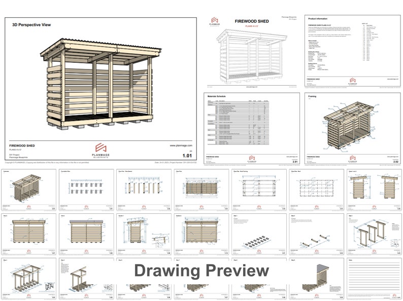 Firewood Shed Plans 4x12 Ft - DIY 2.3 Cord Woodshed - Etsy
