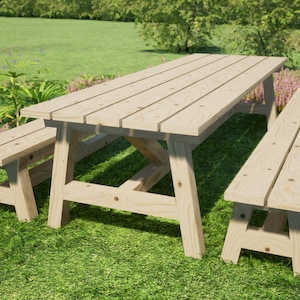 Farm Picnic Table Plans: DIY Outdoor Table Set (120x39 in) (PDF Pattern)